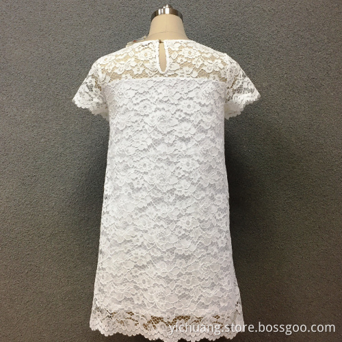Women's polyester withe lace short sleeves dress